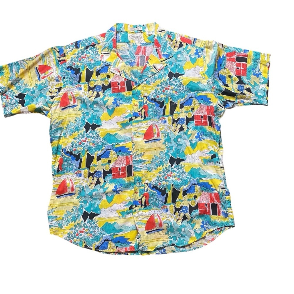 Vintage Creighton Hawaiian Shirt XL – Made in USA Colorful Tropical Print